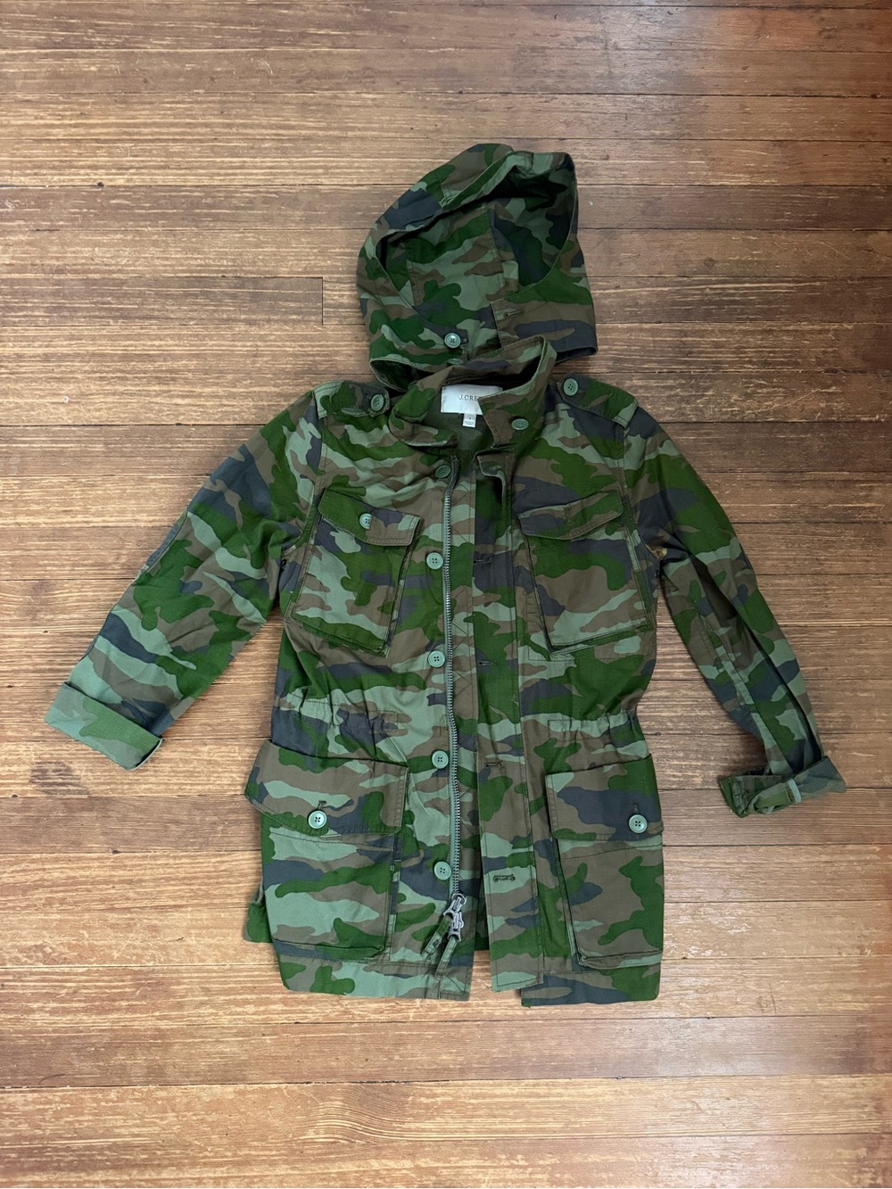 J.Crew Green Camo Hooded Utility Rain Jacket Size Small